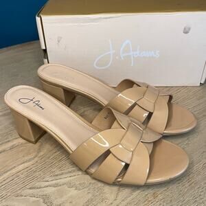 New! J. Adams Nori Mule Sandal Slip On Block Heeled Vegan Patent Nude Women’s 11